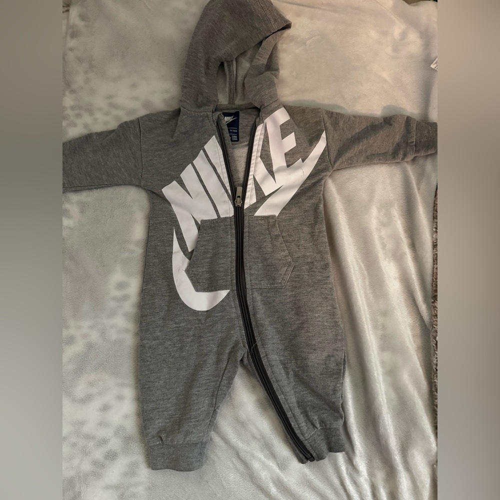 Nike Gray and White Footies One Piece